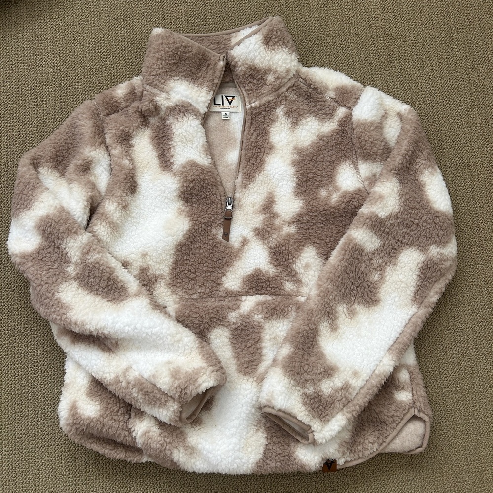 Fuzzy cow print brown and white jacket